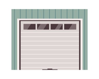 Çerçeve dekorlu garaj kapısı düz simge girişi. Vektör illüstrasyonu