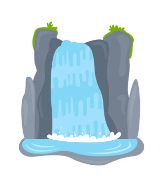 Şelale yassı ikonu Biyolojik Çeşitlilik Tropikal manzara. Vektör illüstrasyonu