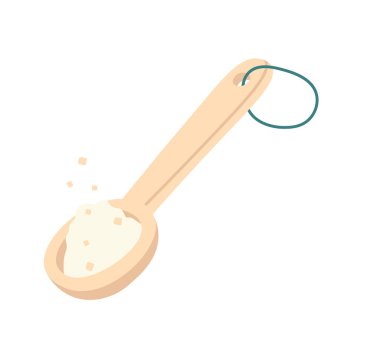 Kaşık düz ikon Aromaterapi Spa prosedürü üzerinde deniz tuzu. Vektör illüstrasyonu