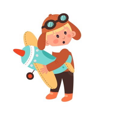 Oyuncak bitki ikonu olan şirin bir çizgi film pilotu. Vektör illüstrasyonu