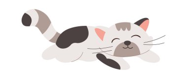 Şirin kedi, dümdüz yerde yatıyor. Komik evcil hayvan. Vektör illüstrasyonu