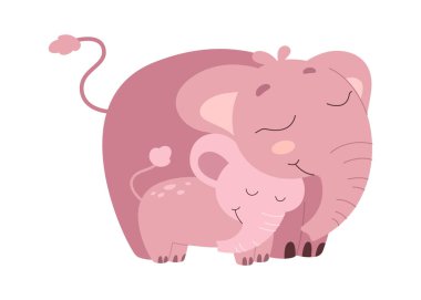 Sevimli anne ve çocuk filler Komik çizgi film hayvanları. Vektör illüstrasyonu