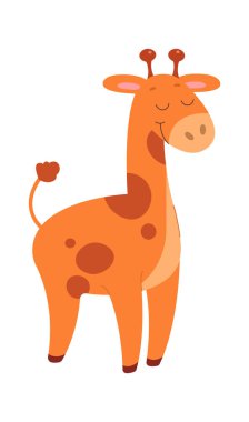 Şirin zürafa çizgi filmi düz ikon Komik vahşi hayvan. Vektör illüstrasyonu