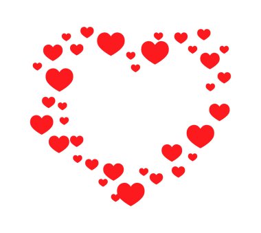 Kalp şeklinde çerçeve, küçük kalpler düz simge. Vektör illüstrasyonu
