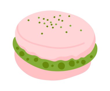 Matcha kremalı düz ikonlu makarna tatlısı. Vektör illüstrasyonu