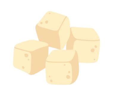 Tofu yassı ikonu vejetaryen soya yiyeceği. Vektör illüstrasyonu