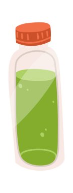 Plastik şişe içinde yeşil meyve suyu düz ikon dengeli beslenme. Vektör illüstrasyonu