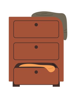 Düz kıyafetler için ahşap dolap. Vektör illüstrasyonu