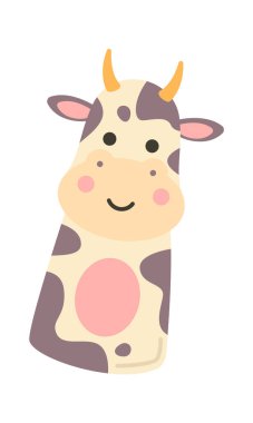 Şirin yumuşak inek kuklası düz el yapımı oyuncaklar. Vektör illüstrasyonu