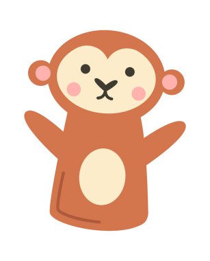 Şirin yumuşak maymun hayvan kuklası düz el yapımı oyuncaklar. Vektör illüstrasyonu