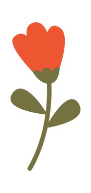 Sevimli çizgi film kırmızı çiçekli düz ikon süslemesi yükseldi. Vektör illüstrasyonu