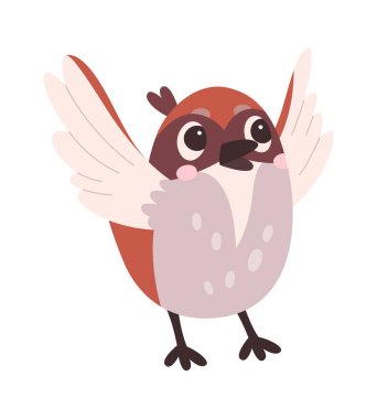 Şirin çizgi film serçesi düz ikon küçük kasaba kuşu. Vektör illüstrasyonu