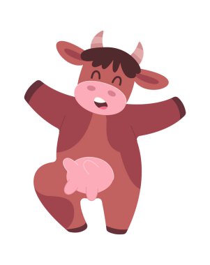 Mutlu İnek Düz Dans ikonu Komik Evcil Hayvan. Vektör illüstrasyonu