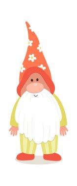 Güzel düz şapka ikonu olan şirin bir Paskalya cücesi. Vektör illüstrasyonu