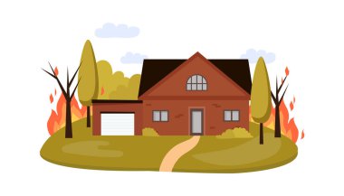 Kırsal alan ikonu Doğal afet 'te yoğun yangın. Vektör illüstrasyonu