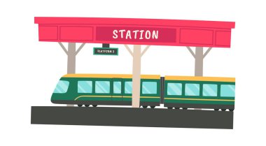 Tren istasyonu platformu düz ikon tren istasyonunda. Vektör illüstrasyonu