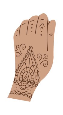 Mehendi yassı vücut sanatı ve geçici dövme. Vektör illüstrasyonu