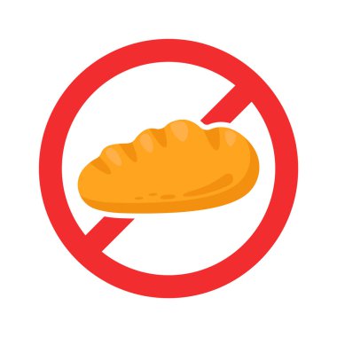 Alerjen gıda ikonu ekmeğe yasak. Vektör illüstrasyonu