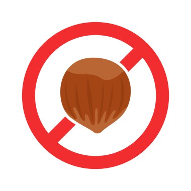 Alerjen gıda ikonu fındıklara yasak. Vektör illüstrasyonu