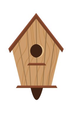 Kuşlar için klasik ahşap kuş yuvası düz ikon besleyici. Vektör illüstrasyonu