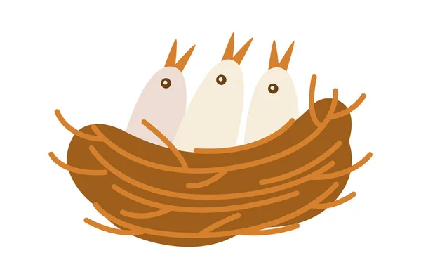 Bird Nest Small Twigs Three Chicks Flat Icon Vector Illustration — Image vectorielle