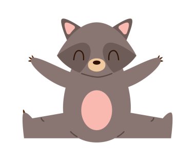 Şirin, hayvani, düz ikon rakun. Vektör illüstrasyonu