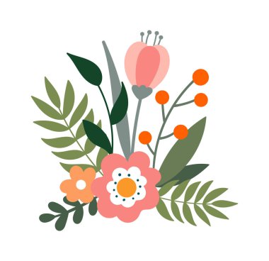 Çiçek dekoru düz ikon kır çiçekleri buketi. Vektör illüstrasyonu