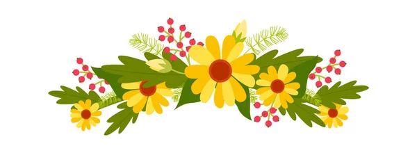 Wildflowers Wieniec Płaski Ikona Coreopsis Kwiaty Bukiet Ilustracja Wektora — Wektor stockowy