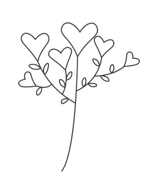 Kalp şekilli bitkiler, Sevgililer Günü sanat çizgisi çağdaş tasarım. Vektör illüstrasyonu