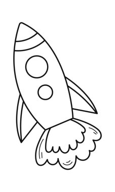 Uzay gemisi doğrusal uzay keşfi ikonu. Vektör illüstrasyonu