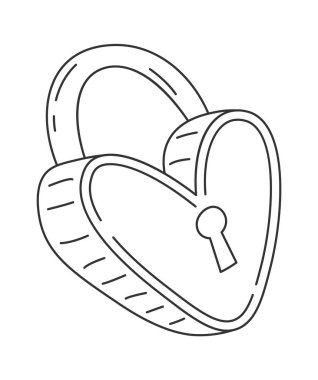 Kalp şeklindeki kilit çizgisi, sevgililer günü modern tasarımı. Vektör illüstrasyonu