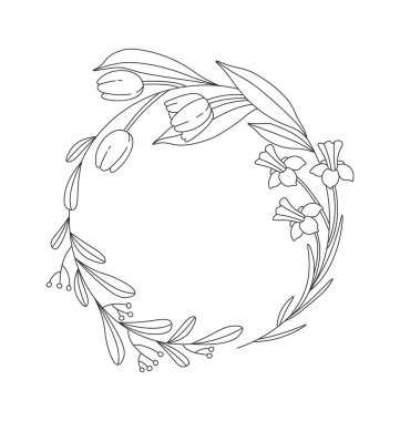 Bahar çiçeklerinin çelengi çağdaş çiçek tasarımı. Vektör illüstrasyonu