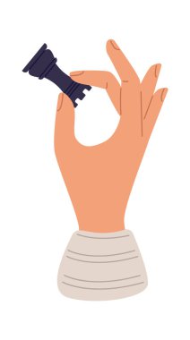 Kale satranç taşı düz simge stratejik oyun ile el. Vektör illüstrasyonu