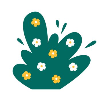 Çiçekli karikatür fırçası düz ikon bahar dekoratif çalıları. Vektör illüstrasyonu