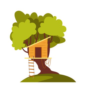 Tahta ağaç ev düz ikonu. Vektör illüstrasyonu