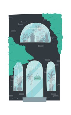 Çiçekçi dükkanı giriş kapısı simgesi. Vektör illüstrasyonu