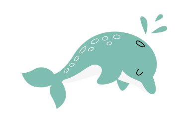 Cute cartoon dolphin flat icon. Vector illustration