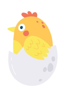 Cute chicks hatched from egg flat icon. Vector illustration