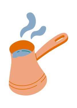 Turkish steel kettle for coffee preparation flat icon. Vector illustration