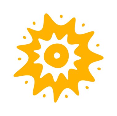 Hand drawn sun with rays flat icon. Vector illustration