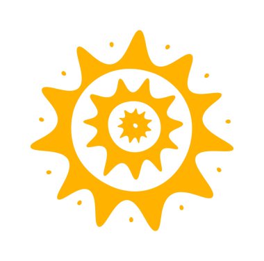 Hand drawn sun with ornament and rays flat icon. Vector illustration