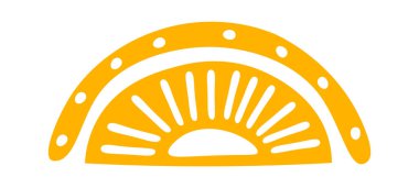 Hand drawn half sun with ornament flat icon. Vector illustration