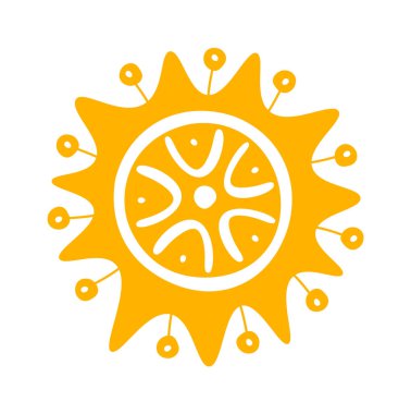 Hand drawn sun with ornament and rays flat icon. Vector illustration