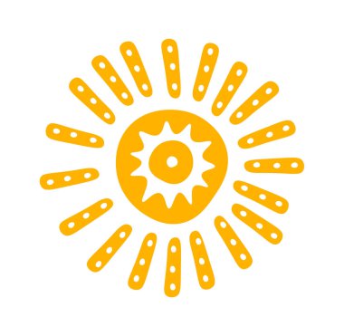 Hand drawn sun with ornament and rays flat icon. Vector illustration
