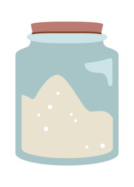 Glass jar with white sugar flat icon. Vector illustration