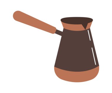 Turkish steel kettle for coffee preparation flat icon. Vector illustration