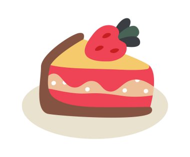 Tasty cake with strawberry flat icon Dessert. Vector illustration
