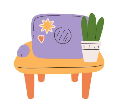 Workplace for student flat icon Laptop and table. Vector illustration