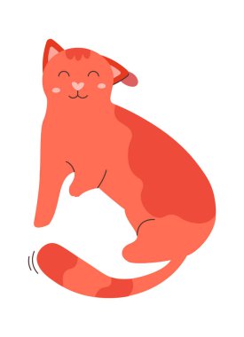 Cute domestic animal kitty flat icon Red cat. Vector illustration