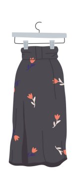 Cute summer skirt on hanger flat icon Trendy outfit. Vector illustration